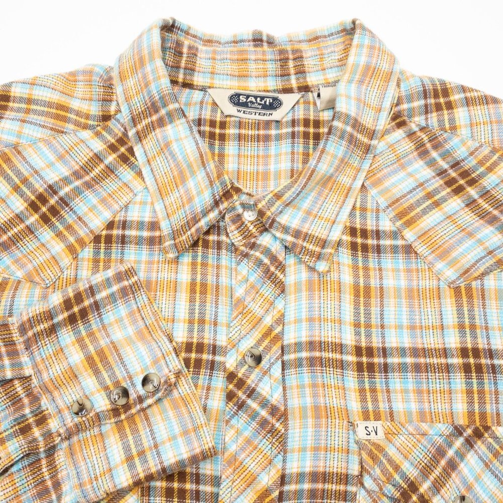 Salt Valley Pearl Snap Western Shirt Men's XL Long Sleeve Flannel Plaid Retro